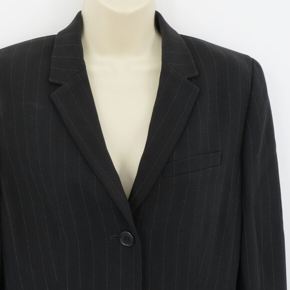 Ann Taylor Women 10 Black White Pinstripe Striped 2 Button Suit Jacket Blazer - Picture 2 of 7